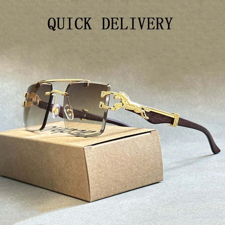 2024 Square Sunglasses For Men New Luxury Vintage Designer Rimless Sunglasses Women Trendy Fashion Glasses Gafas De Sol Hombre