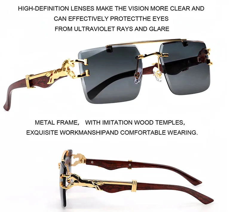 2024 Square Sunglasses For Men New Luxury Vintage Designer Rimless Sunglasses Women Trendy Fashion Glasses Gafas De Sol Hombre