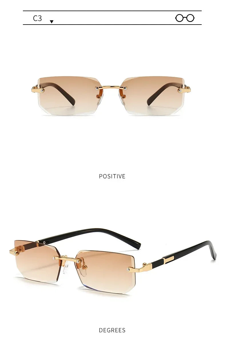 Rimless Sunglasses Rectangle Fashion Popular Women Men Shades Small Square Sun Glasses for Female Male Summer Traveling Oculos